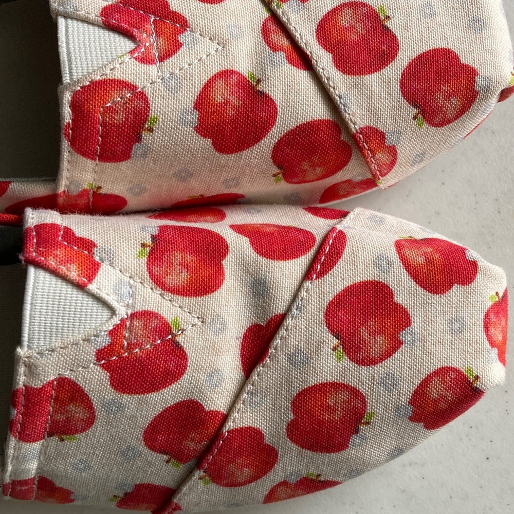 Toms Canvas Slip-Ons with Red Apple Print - Picture 3 of 9